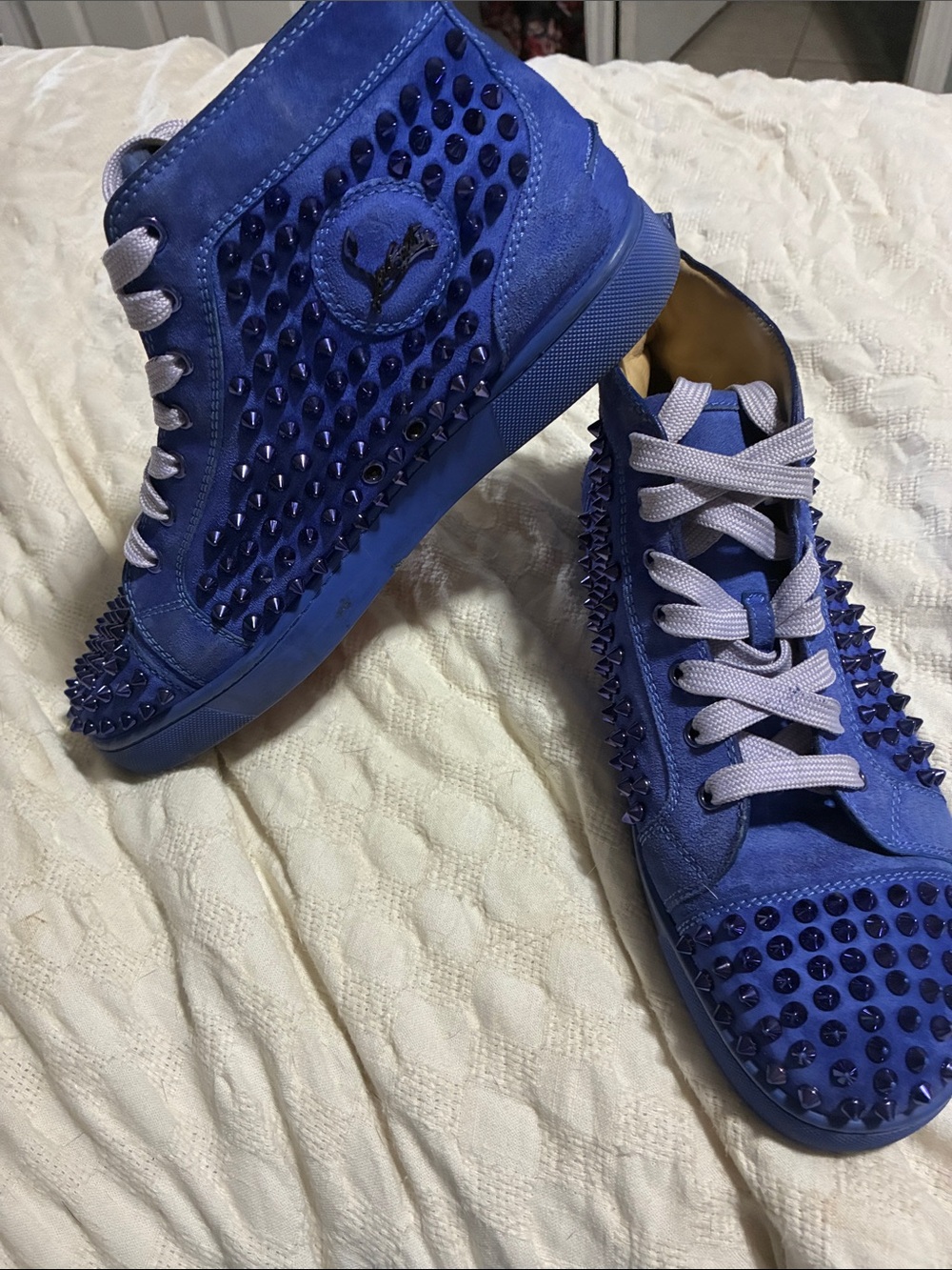 Christian Louboutin Cobalt Blue Studded High-Top Sneakers